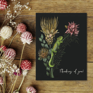 Cartão Postal Camaleão Artístico Floral Preto Elegante Pensando 