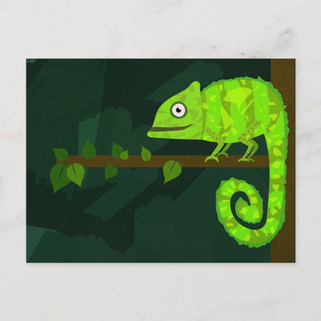 Cartão Postal Camaleão bonito verde (Frente)
