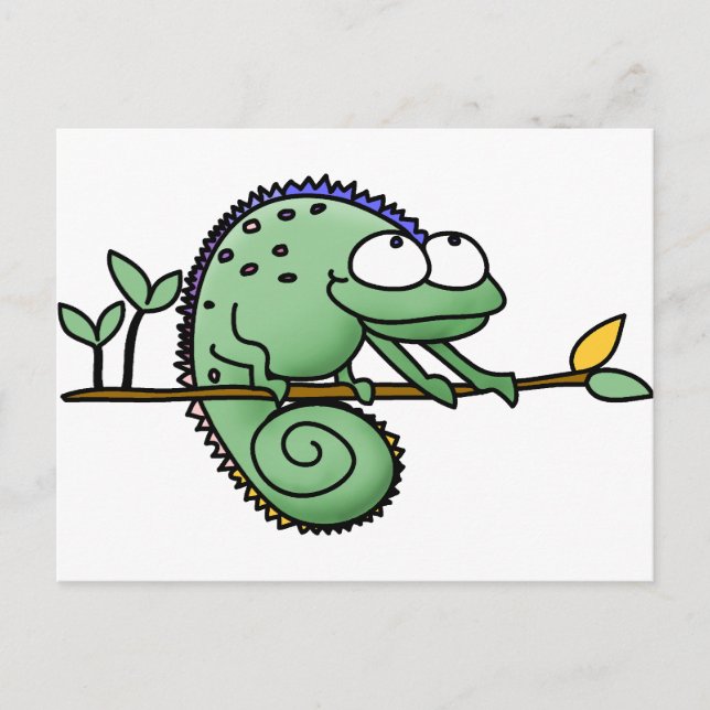 Cartão Postal Camaleão Desenho Animado Engraçado Verde Fofo (Frente)