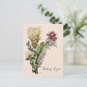 Cartão Postal Camaleão Floral Bege Vintage Arte Pensando em Você