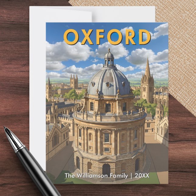 Cartão Postal Câmara de Radcliffe Skyline Radcliffe de Oxford Pe (A personalized postcard featuring the city of Oxford, UK inspired by mid-century travel poster style)