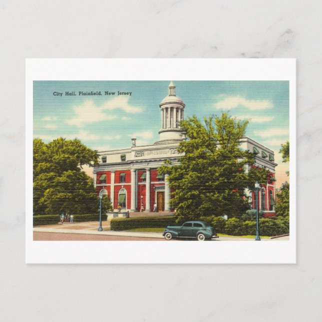 Cartão Postal Câmara Municipal de Plainfield, Nova Jersey, Vinta (Frente)