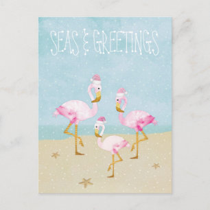 Cartão Postal Camas e saudações Flamingos de Cor de Água Rosa