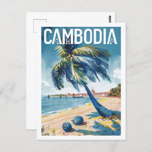Cartão Postal Camboja Vintage Familiar Viagem