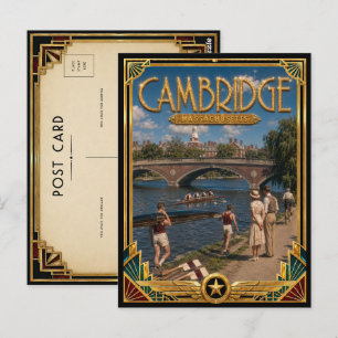Cartão Postal Cambridge Massachusetts Arte Deco Vintage Dourado
