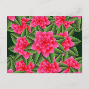 Cartão Postal Camélias Rosa Coral e Folhas Verdes