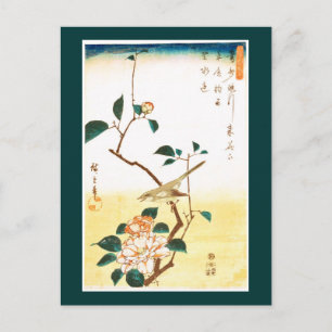 Cartão Postal Camellia e Bush Warbler Hiroshige Fine Art