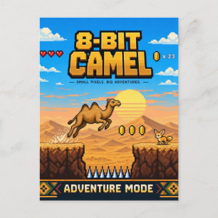 Cartão Postal Camelo, Arte Pixel Retro de 8 Bits