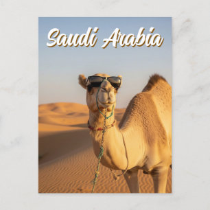 Cartão Postal Camelo com óculos escuros Viagem da Arábia Saudita