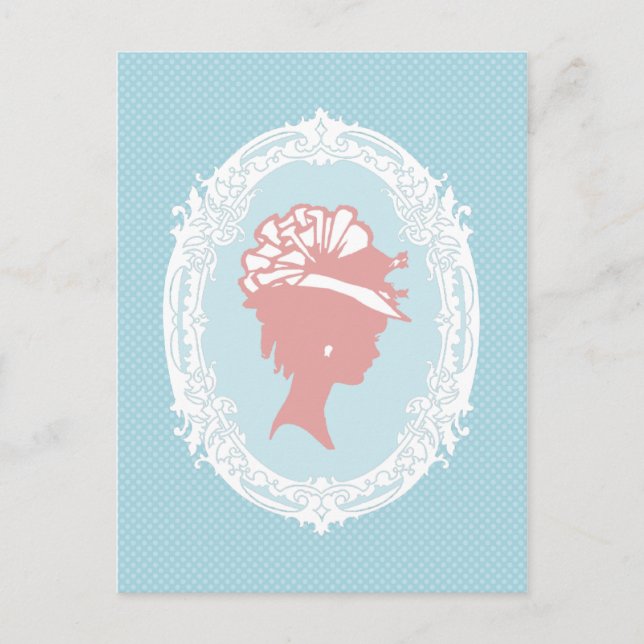 Cartão Postal Cameo da Vintage Azul e Rosa (Frente)