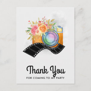 Cartão Postal Câmera Boho e Florais Agradecimento Aquarela