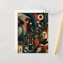 câmera de vigilância surrealista pombos na bibliot