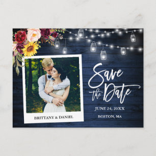 Cartão Postal Câmera Instantânea Floral Jars Blue Wood Salvar 