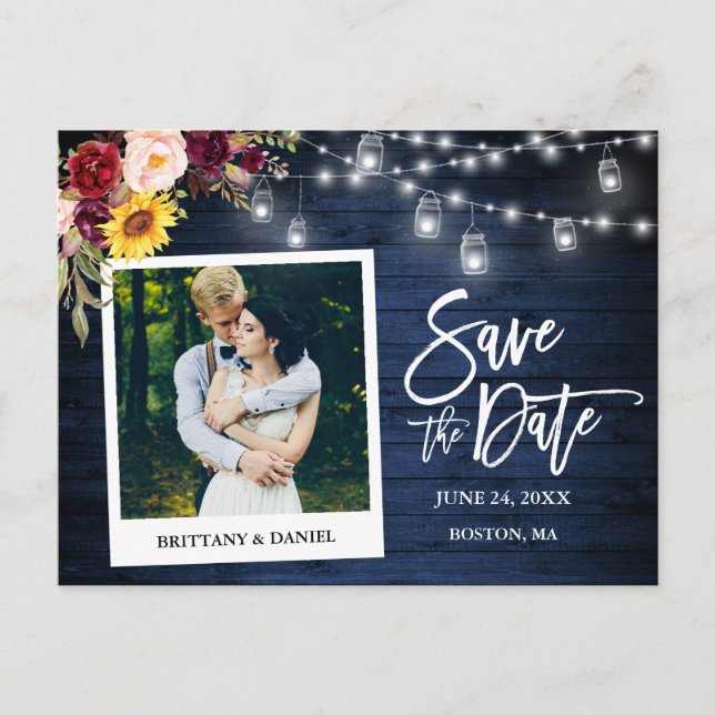 Cartão Postal Câmera Instantânea Floral Jars Blue Wood Salvar a  (Frente)