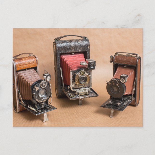 Cartão Postal Câmeras Vintage antigas Nostalgia Fotográfica (Frente)