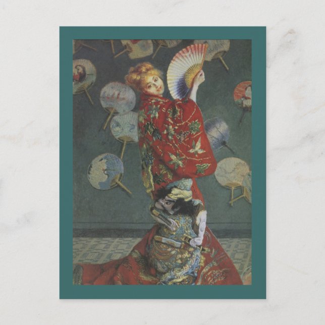 Cartão Postal Camille com Kimono japonês e ventilador (Frente)