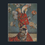 Cartão Postal Camille Monet em fantasia japonesa por Claude Mone<br><div class="desc">La Japonaise, Camille in Japonês Costume (1876), de Claude Monet, é uma pintura de arte impressionista vintage que apresenta a esposa do artista, Camille Monet, vestindo uma peruca loira e vestida em um quimono japonês tradicional e segurando um fã. Sobre o artista: Claude Monet (1840-1926) foi o fundador do movimento...</div>