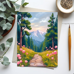 Cartão Postal Caminhada na Montanha Paisagem Floral da Naturez