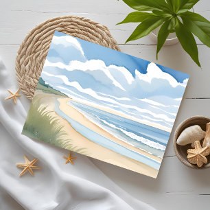 Cartão Postal Caminhada na Praia Aquarela do Oceano Costeiro