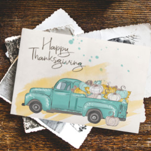 Cartão Postal Caminhão de Abóbora Aquarela de Ação de Graças