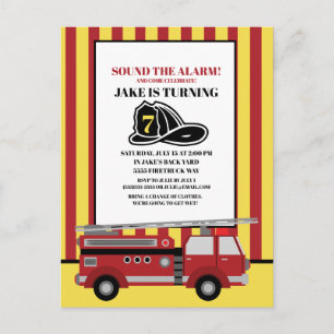 Cartão Postal Caminhão de Bombeiros Listrado Vermelho e Amarelo 