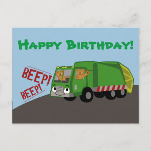 Cartão Postal Caminhão de lixo de aniversário
