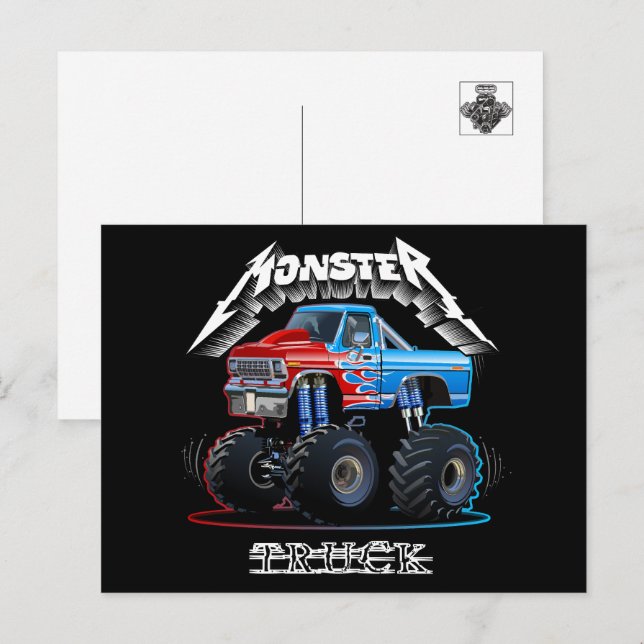 Cartão Postal Caminhão monstro de desenho animado (Frente/Verso)