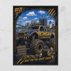 Cartão Postal Caminhão Monstro de Michigan Arte Off Road