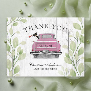 Cartão Postal Caminhão Rosa Vintage Rústico Agradecimento de Gra