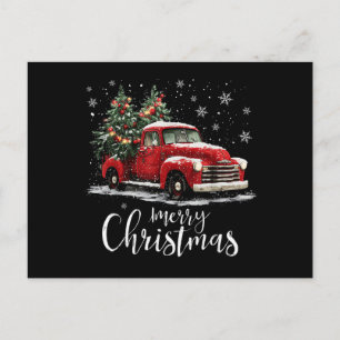 Cartão Postal Caminhão Vermelho Antigo Papai Noel Árvore Feliz N