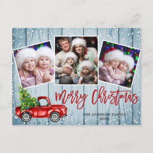 Cartão Postal Caminhão Vermelho de Natal Retrô 3 FOTO Saudação d