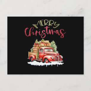 Cartão Postal Caminhão Vermelho Feliz Árvore de Natal Papai Noel