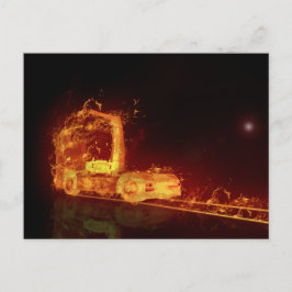 Cartão Postal Caminhão Vermelho Queimado em Chamas de Fogo