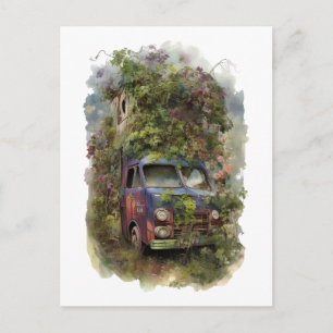 Cartão Postal Caminhão Vintage com Flores