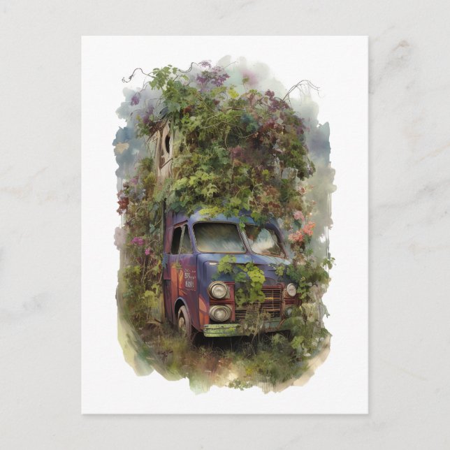 Cartão Postal Caminhão Vintage com Flores (Frente)