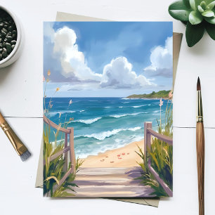 Cartão Postal Caminho da Praia Aquarela Dunas Costeiras Pintura 