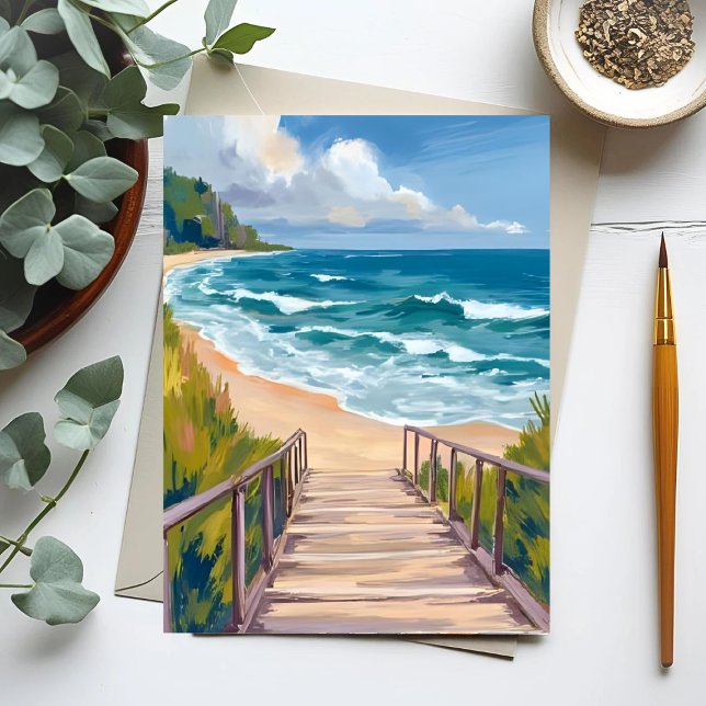 Cartão Postal Caminho de Barco Oceano | Praia Waves Costal (Criador carregado)