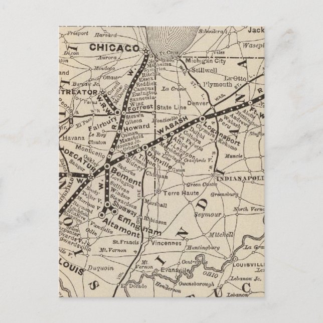 Cartão Postal Caminho de Wabash do Mapa (Frente)