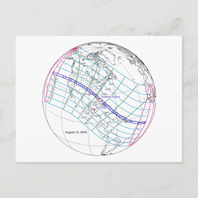 Cartão Postal Caminho Global do Eclipse Solar 2045 (Frente)