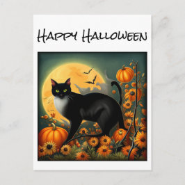 Cartão Postal Camisa de Gato Noturno do Halloween