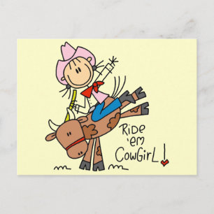 Cartão Postal Camisas e Presentes de Cowgirl em Bastão Montando 