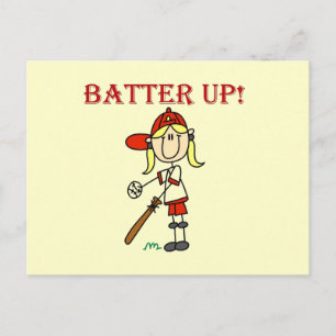 Cartão Postal Camisas Vermelhas de Softbol Feminino Batter Up e