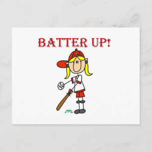 Cartão Postal Camisas Vermelhas Texto Batter Up Meninas Softbol 