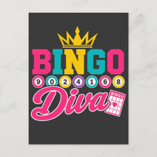 Cartão Postal Camiseta Bingo Diva Cute Lucky Queen Coroa Bingo