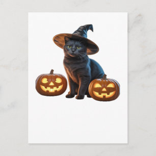 Cartão Postal Camiseta Clássica de Magia de Gato Preto de Hallow