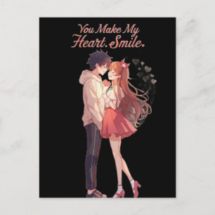 Cartão Postal Camiseta de Casal de Anime 'Você Faz Meu Coração S