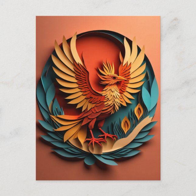 Cartão Postal Camiseta de design de arte em papel Phoenix (Frente)