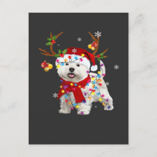 Cartão Postal Camiseta engraçada de Natal Westie Renaud Luzes de