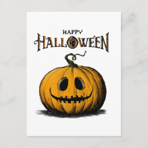 Cartão Postal Camiseta Laranja Adulto Abóbora de Halloween Feliz