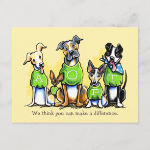 Cartão Postal Camiseta Verde Adoção de Animais Sem Fins Lucrativ